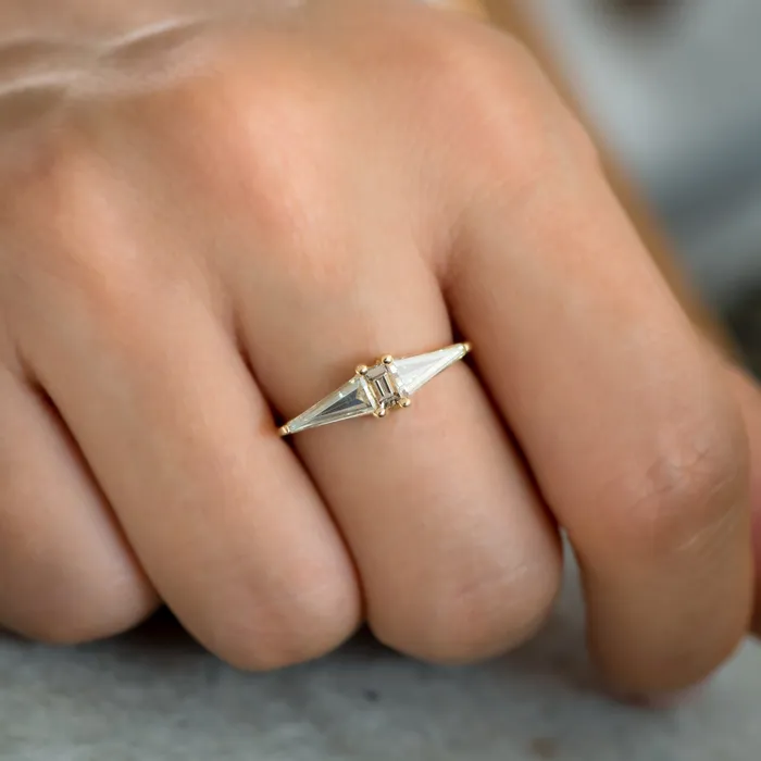 Rings Geometric Engagement Ring with OOAK Arrow Diamonds ARTEMER