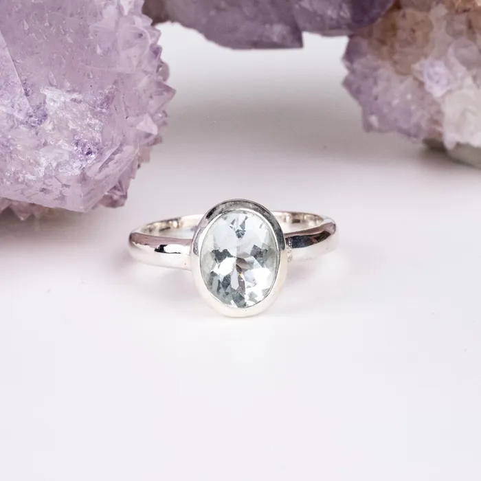 Rings InnerVision Crystals Aquamarine Ring 11x9mm Size 8 925 Silver