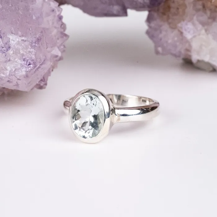 Rings InnerVision Crystals Aquamarine Ring 11x9mm Size 8 925 Silver