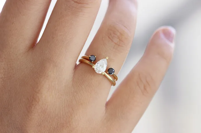 Rings Open Black Diamond Ring Diamond Horseshoe Ring ARTEMER