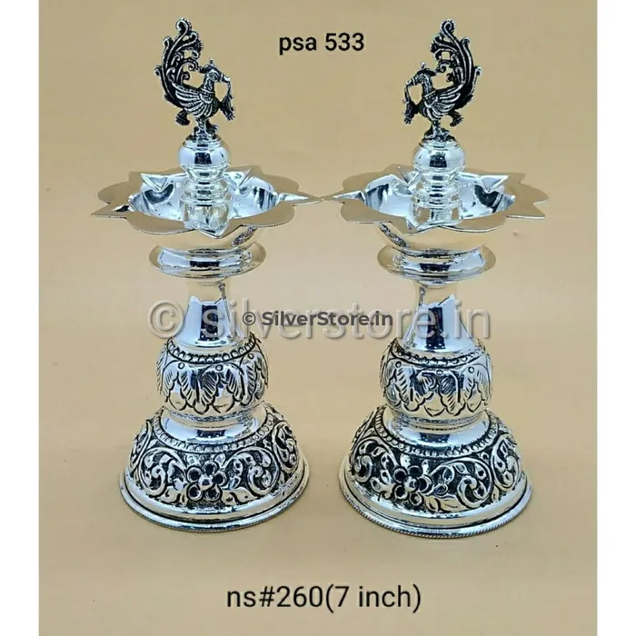 silversrorein Rings 925 Silver Samay Diya pair 7 Inches Height