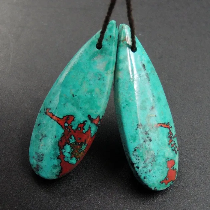 Sonora Sunrise Cuprite Teardrop Cabochon Cab Pair Drilled Gemstone Pair Matched Earrings Bead Pair Natural Stone E3009 Intrinsic Trading Earrings