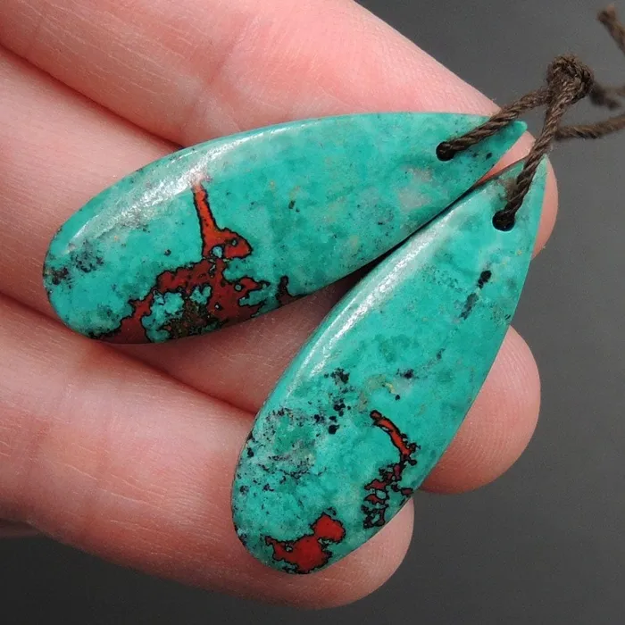 Sonora Sunrise Cuprite Teardrop Cabochon Cab Pair Drilled Gemstone Pair Matched Earrings Bead Pair Natural Stone E3009 Intrinsic Trading Earrings