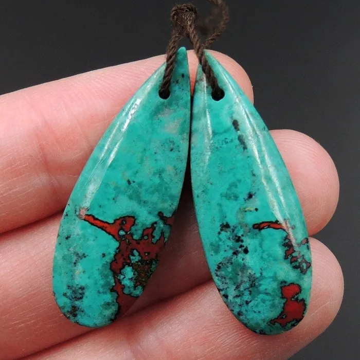 Sonora Sunrise Cuprite Teardrop Cabochon Cab Pair Drilled Gemstone Pair Matched Earrings Bead Pair Natural Stone E3009 Intrinsic Trading Earrings