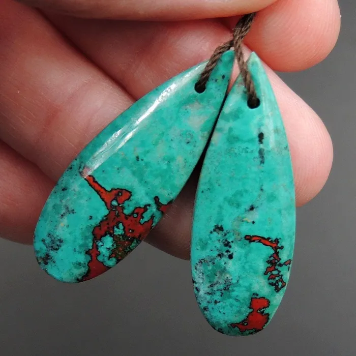 Sonora Sunrise Cuprite Teardrop Cabochon Cab Pair Drilled Gemstone Pair Matched Earrings Bead Pair Natural Stone E3009 Intrinsic Trading Earrings