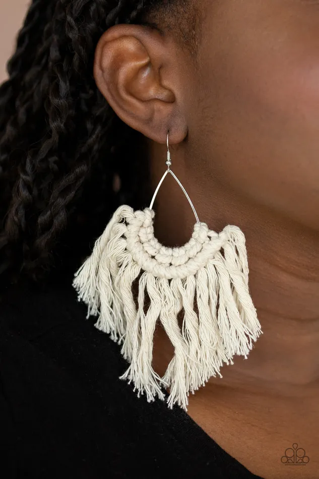 Wanna Piece Of MACRAME White Paparazzi Earrings All Eyes On U Jewelry Paparazzi Accessories Earrings