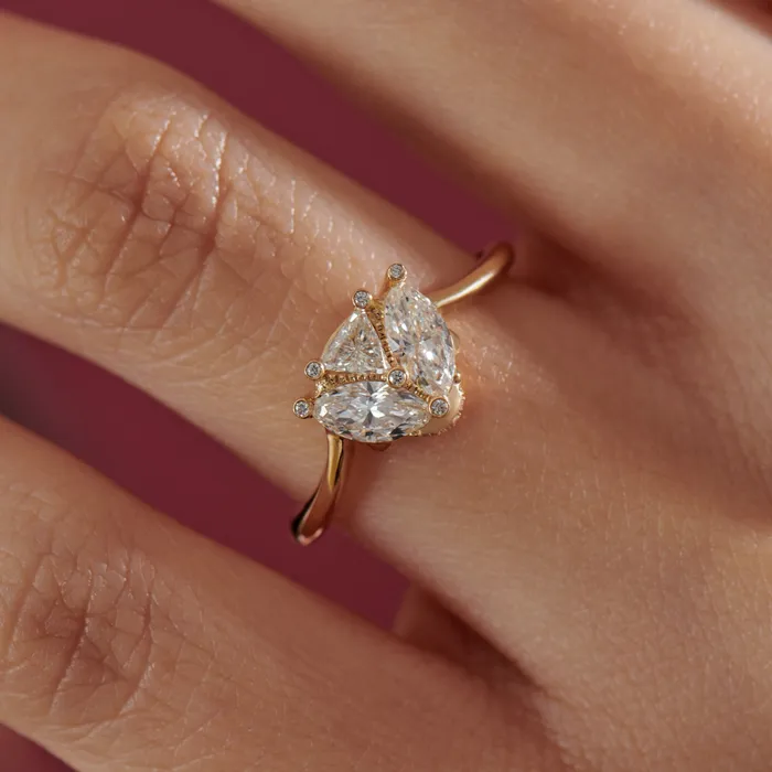 White Ladybug Triangle Marquise Brilliant Diamond Engagement Ring ARTEMER Rings