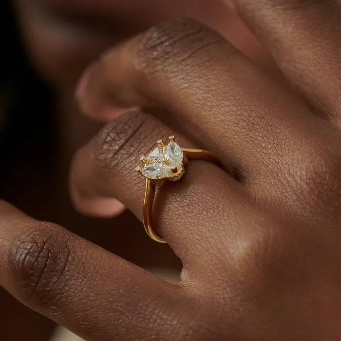 White Ladybug Triangle Marquise Brilliant Diamond Engagement Ring ARTEMER Rings
