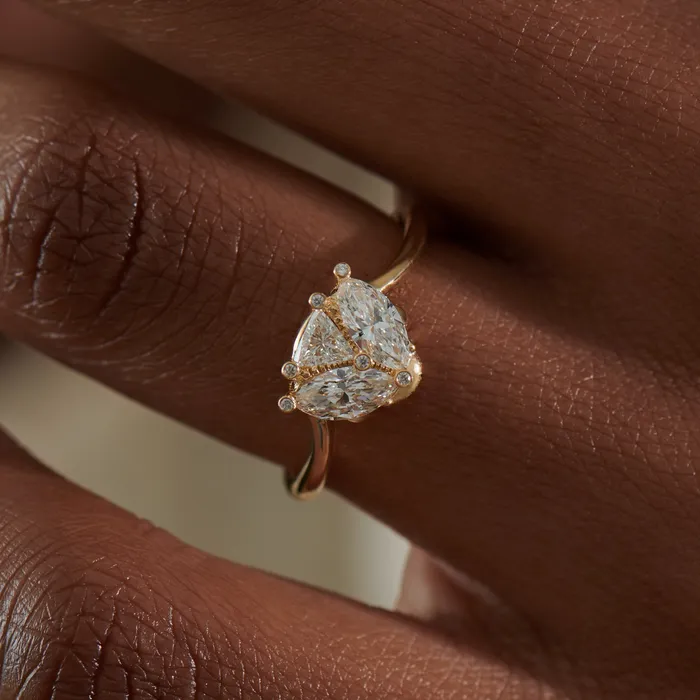 White Ladybug Triangle Marquise Brilliant Diamond Engagement Ring ARTEMER Rings